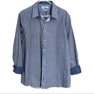 Nick Graham Blue Paisley Men’s Button Up Shirt Contrasting Cuffs 2XL